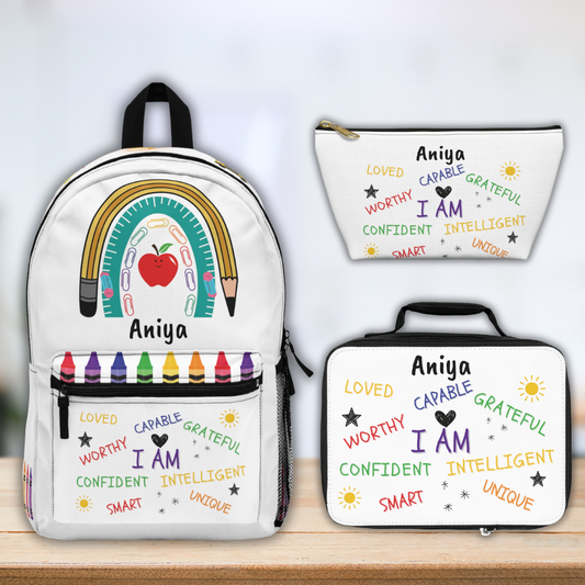 Personalized Kids School Backpack Lunch Box Pencil Pouch Combo