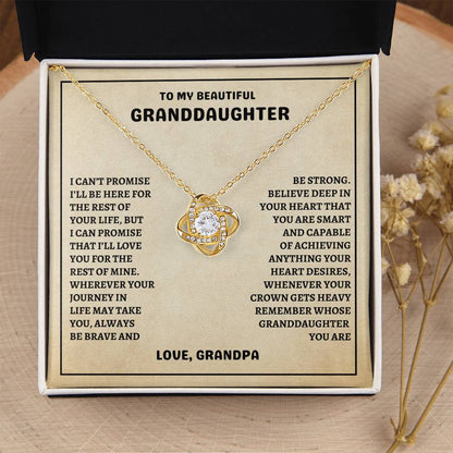 To My Beautiful Granddaughter-Be Brave & Be Strong, Love Knot Necklace