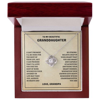 To My Beautiful Granddaughter-Be Brave & Be Strong, Love Knot Necklace